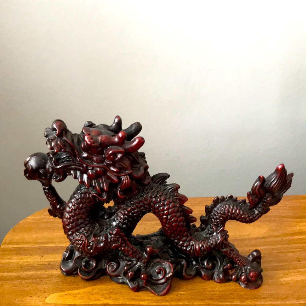 Chinese Dragon Holding Ball Globe Figurine